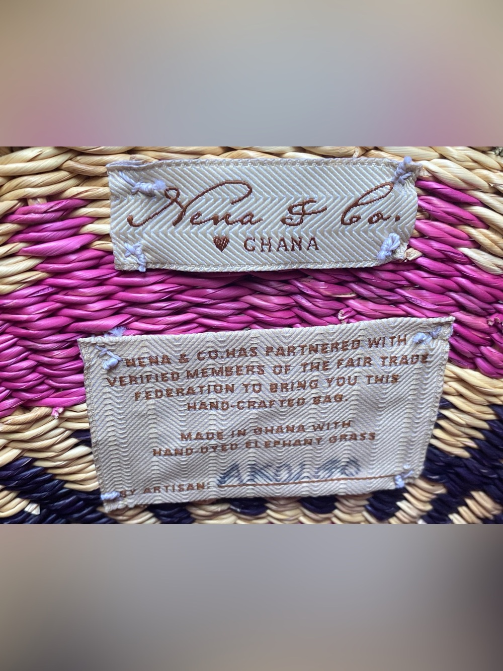 $395 Nena & Co. Ghana Full Moon Bag Handcrafted Artisan Fair Trade Straw Tote - Picture 4 of 16